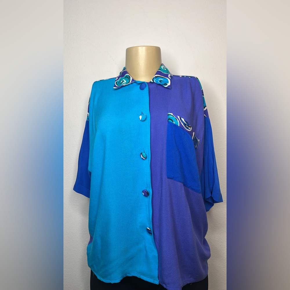 Vintage 90s 62 East Abstract Color Block Blouse